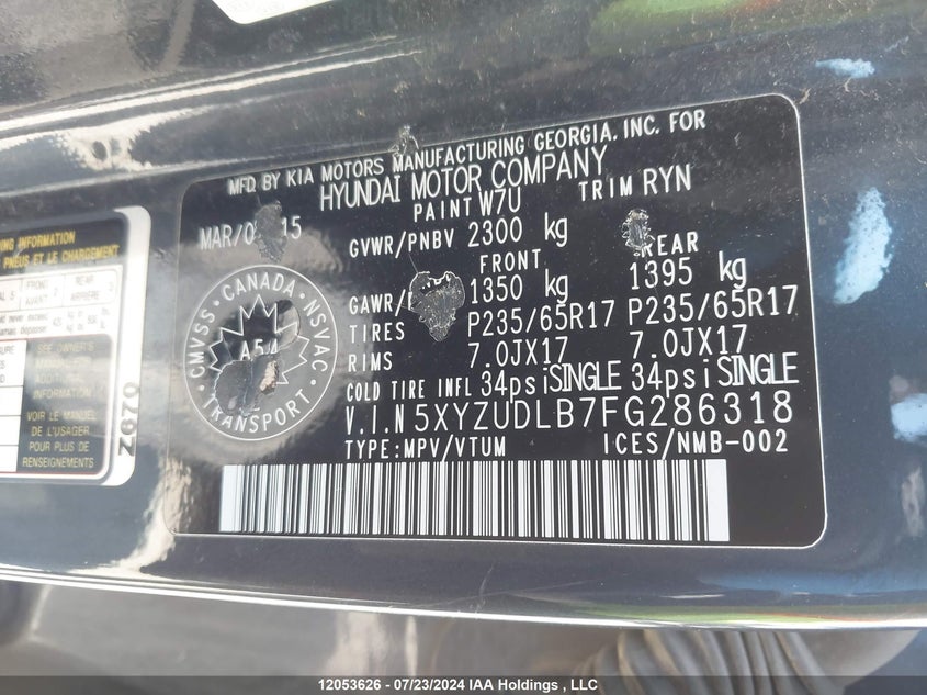 2015 Hyundai Santa Fe Sport 2.4 Luxury VIN: 5XYZUDLB7FG286318 Lot: 12053626