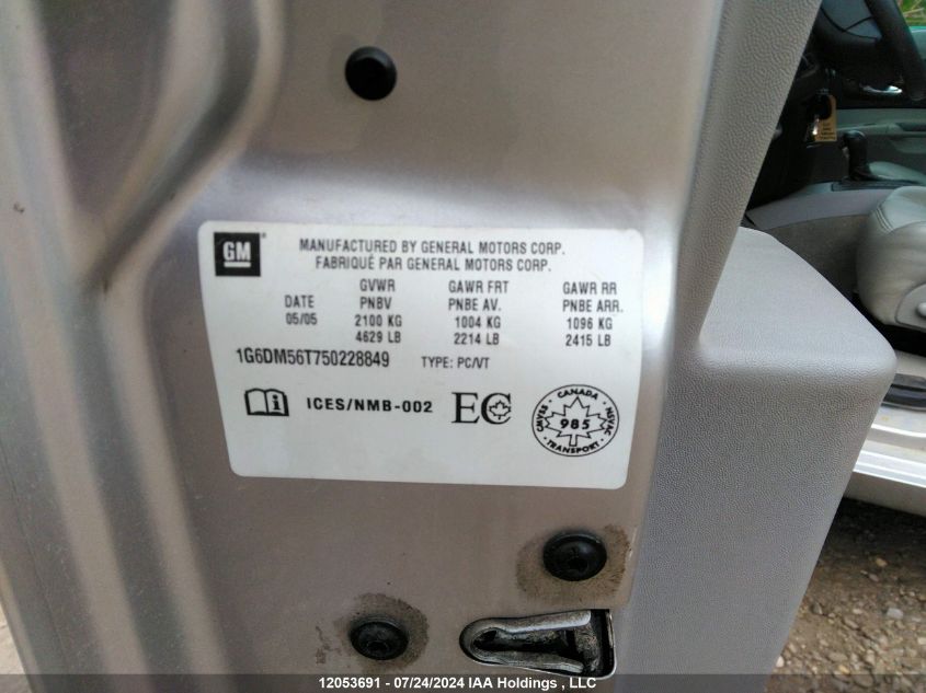 2005 Cadillac Cts VIN: 1G6DM56T750228849 Lot: 12053691