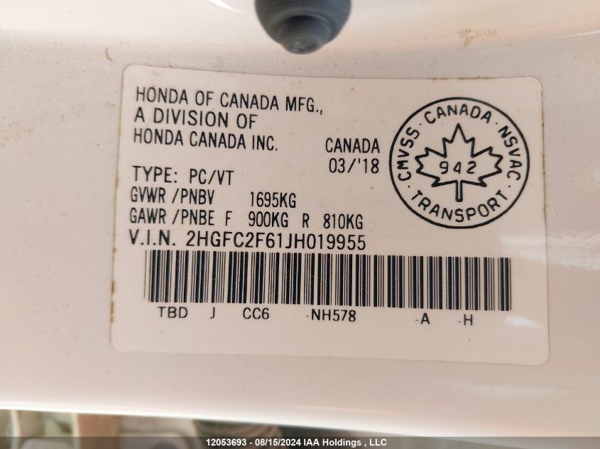2018 Honda Civic Sedan VIN: 2HGFC2F61JH019955 Lot: 12053693