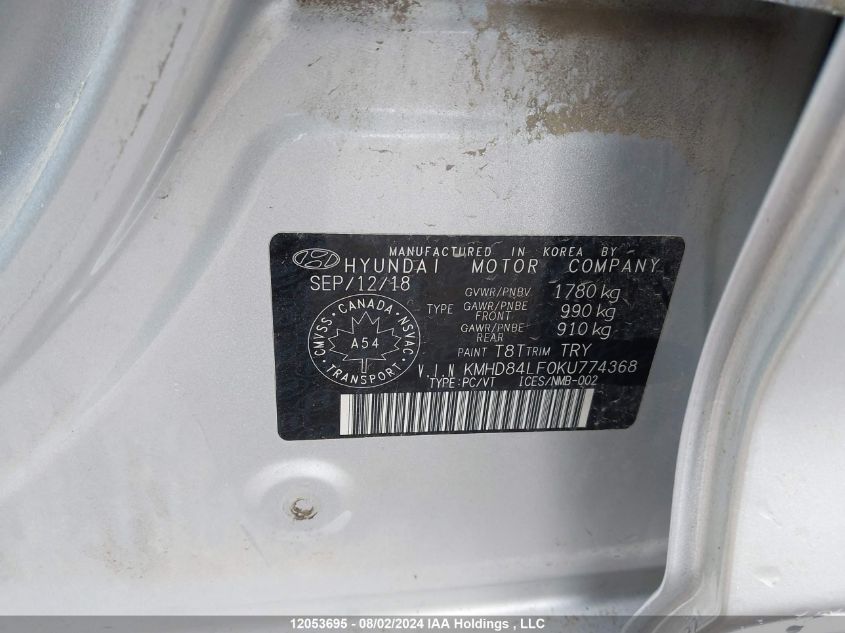 2019 Hyundai Elantra Preferred VIN: KMHD84LF0KU774368 Lot: 12053695