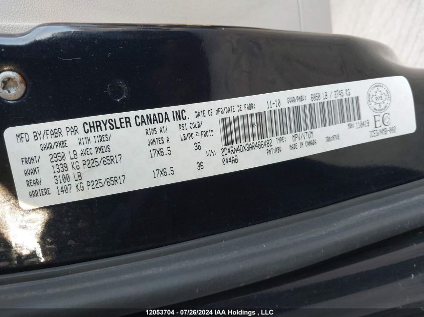 2010 Dodge Grand Caravan Sxt VIN: 2D4RN4DX3AR486482 Lot: 12053704