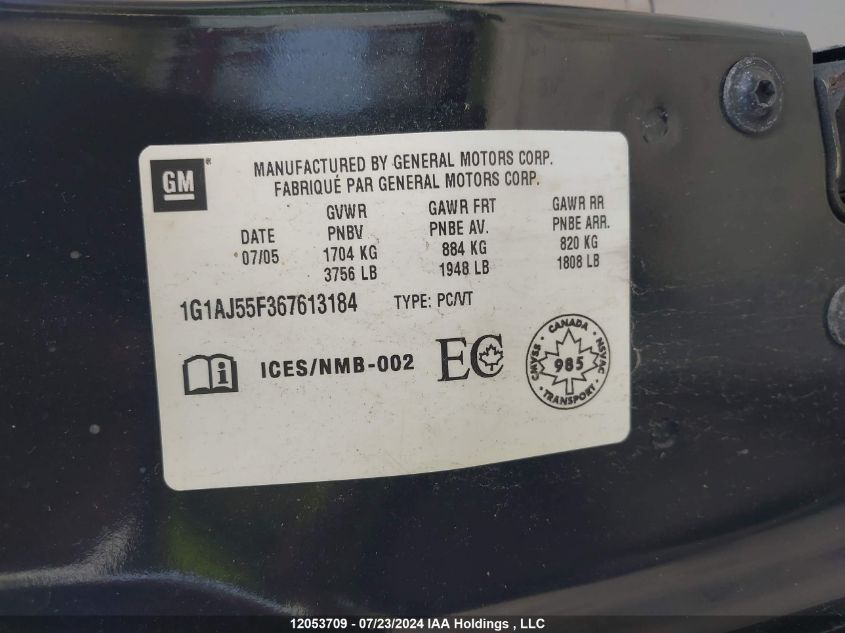 2006 Chevrolet Cobalt Ls VIN: 1G1AJ55F367613184 Lot: 12053709