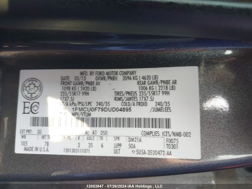 2013 Ford Escape VIN: 1FMCU0F79DUD04895 Lot: 12053847