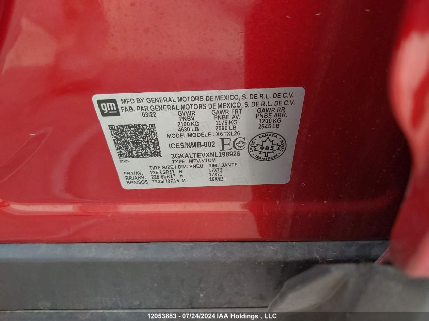 2022 GMC Terrain Sle VIN: 3GKALTEVXNL198926 Lot: 12053883