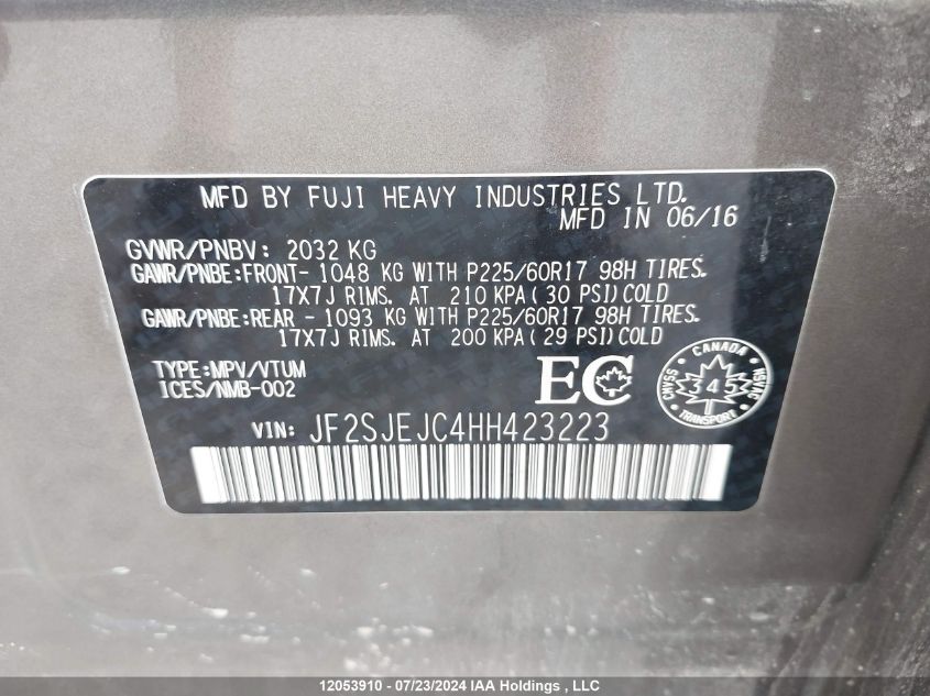 2017 Subaru Forester 2.5I Limited VIN: JF2SJEJC4HH423223 Lot: 12053910