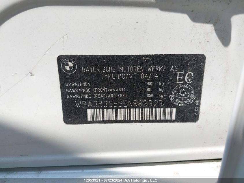 2014 BMW 328I xDrive VIN: WBA3B3G53ENR83323 Lot: 12053921