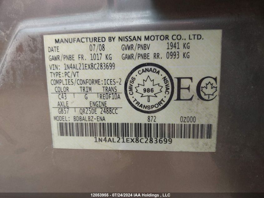 1N4AL21EX8C283699 2008 Nissan Altima 2.5/2.5S