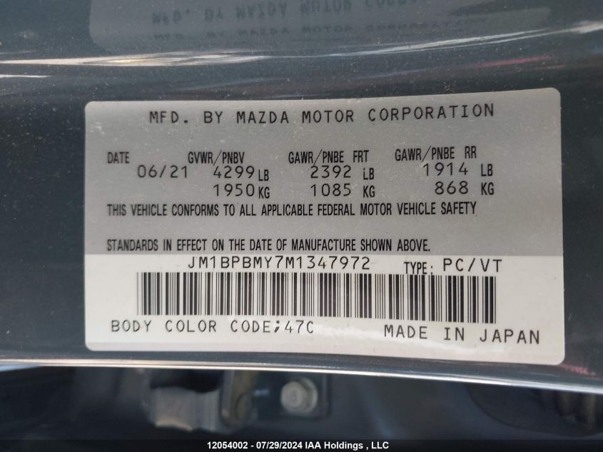 2021 Mazda Mazda3 Sport VIN: JM1BPBMY7M1347972 Lot: 12054002