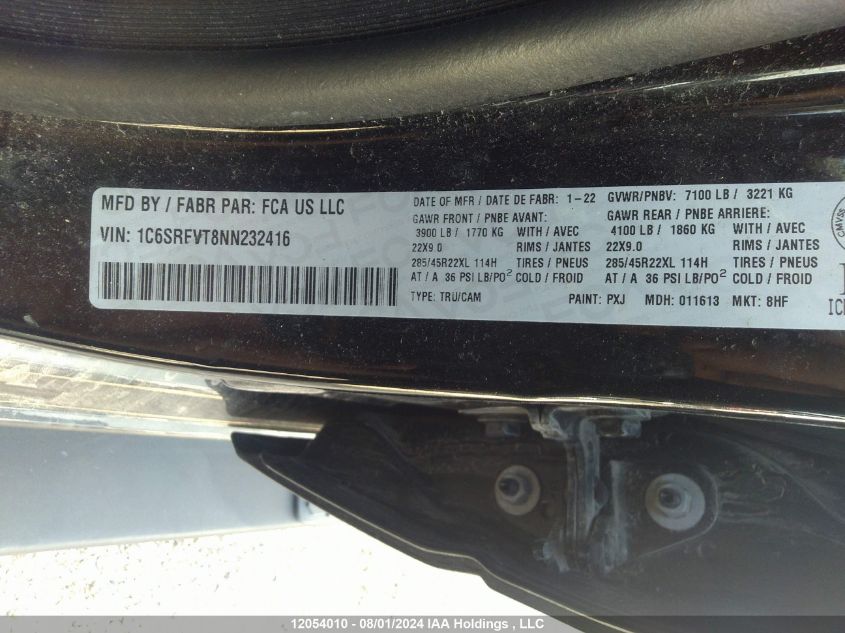 2022 Ram 1500 Sport VIN: 1C6SRFVT8NN232416 Lot: 12054010