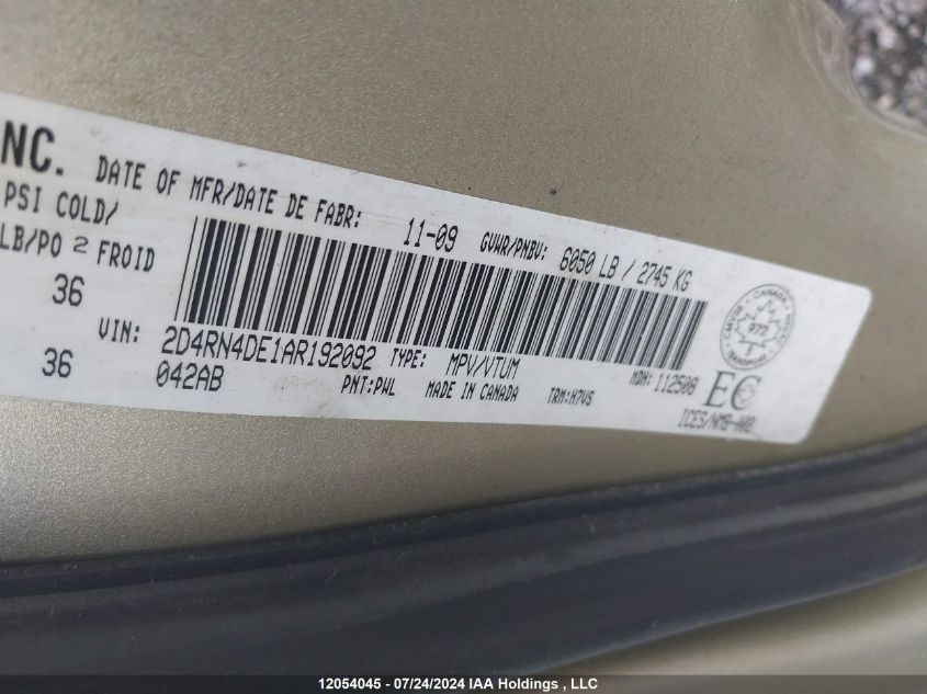 2010 Dodge Grand Caravan Se VIN: 2D4RN4DE1AR192092 Lot: 12054045