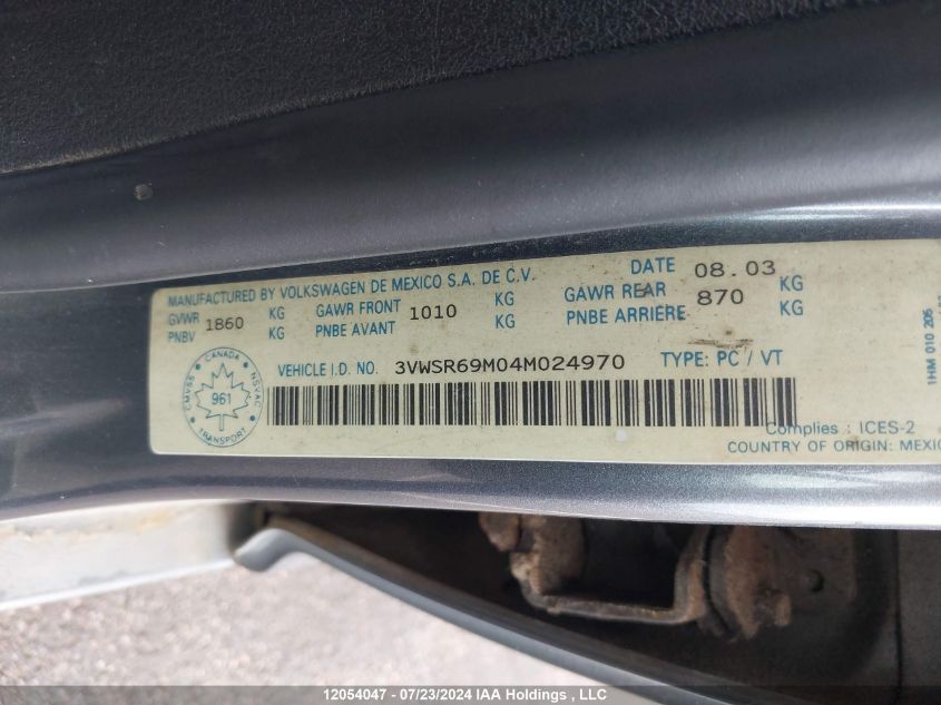 2004 Volkswagen Jetta Sedan VIN: 3VWSR69M04M024970 Lot: 12054047