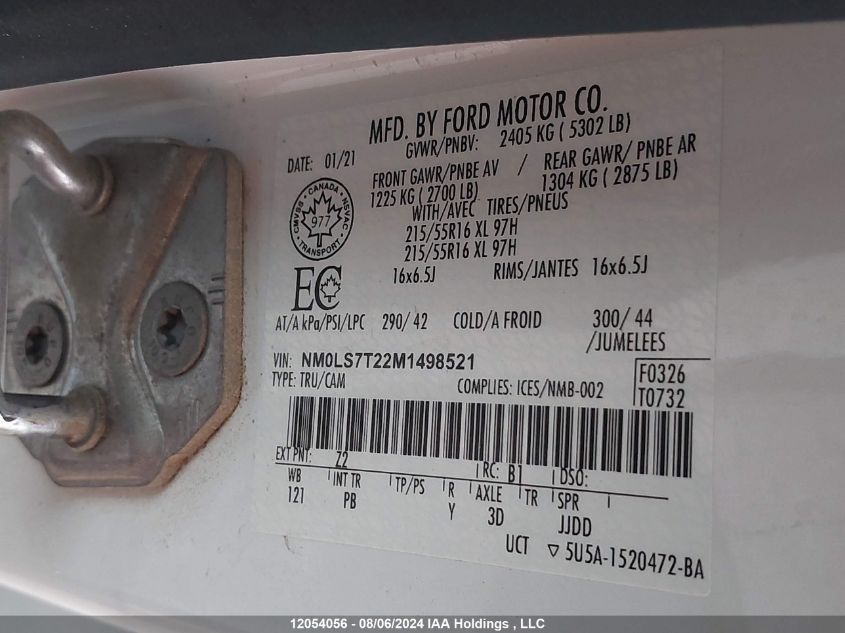 2021 Ford Transit Connect Xlt VIN: NM0LS7T22M1498521 Lot: 12054056