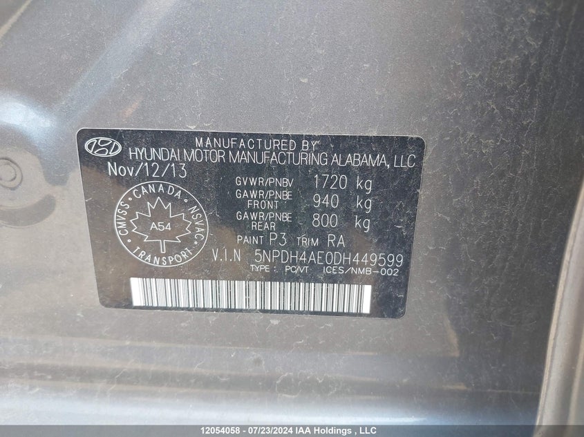 2013 Hyundai Elantra Gl VIN: 5NPDH4AE0DH449599 Lot: 12054058