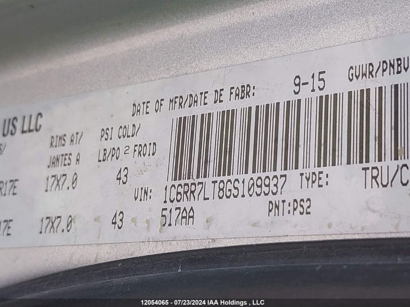 2016 Ram 1500 Slt VIN: 1C6RR7LT8GS109937 Lot: 12054065