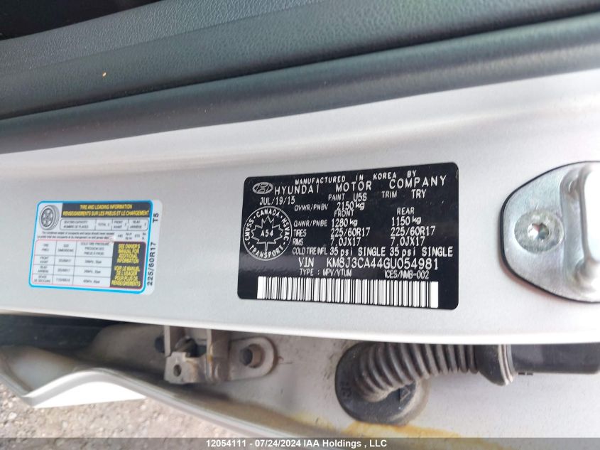 2016 Hyundai Tucson Luxury VIN: KM8J3CA44GU054981 Lot: 12054111