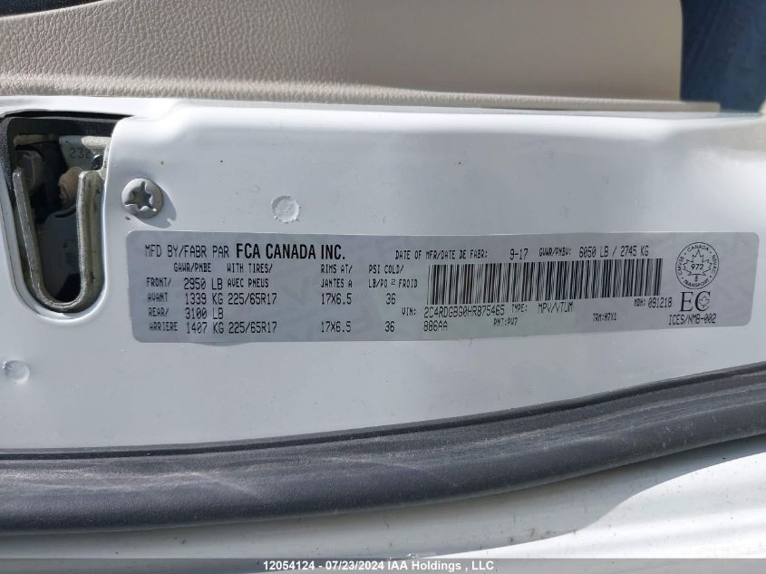 2017 Dodge Grand Caravan Se VIN: 2C4RDGBG0HR875465 Lot: 12054124