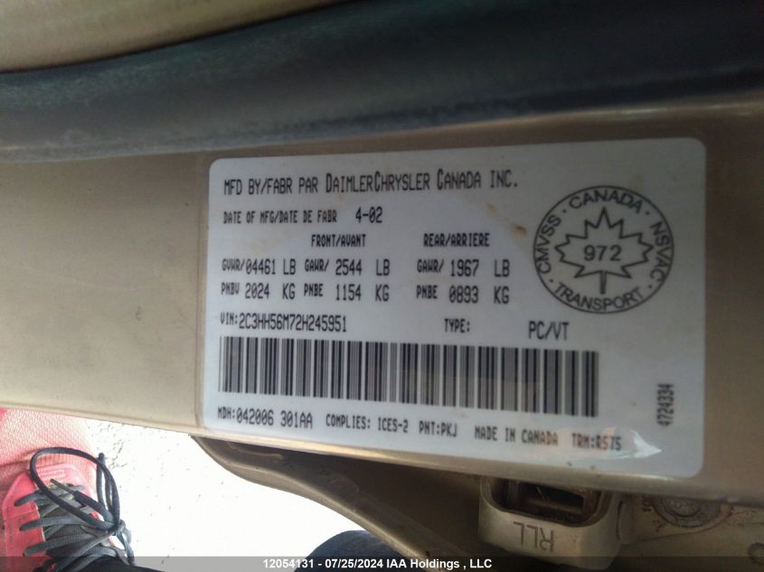 2002 Chrysler Intrepid VIN: 2C3HH56M72H245951 Lot: 12054131