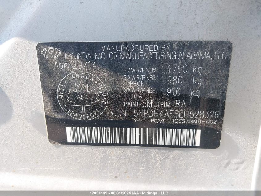 2014 Hyundai Elantra Gls VIN: 5NPDH4AE8EH528326 Lot: 12054149