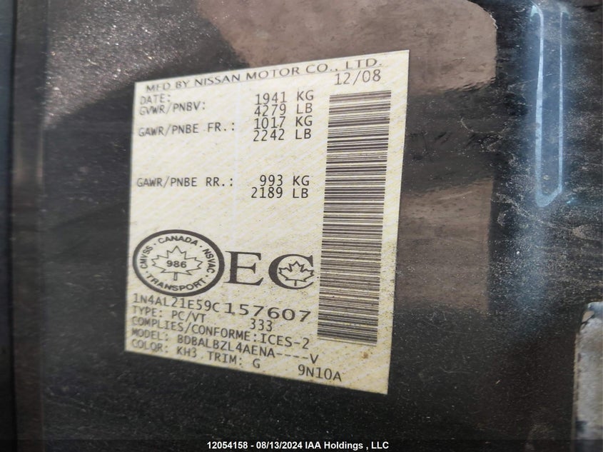 2009 Nissan Altima 2.5 S VIN: 1N4AL21E59C157607 Lot: 12054158
