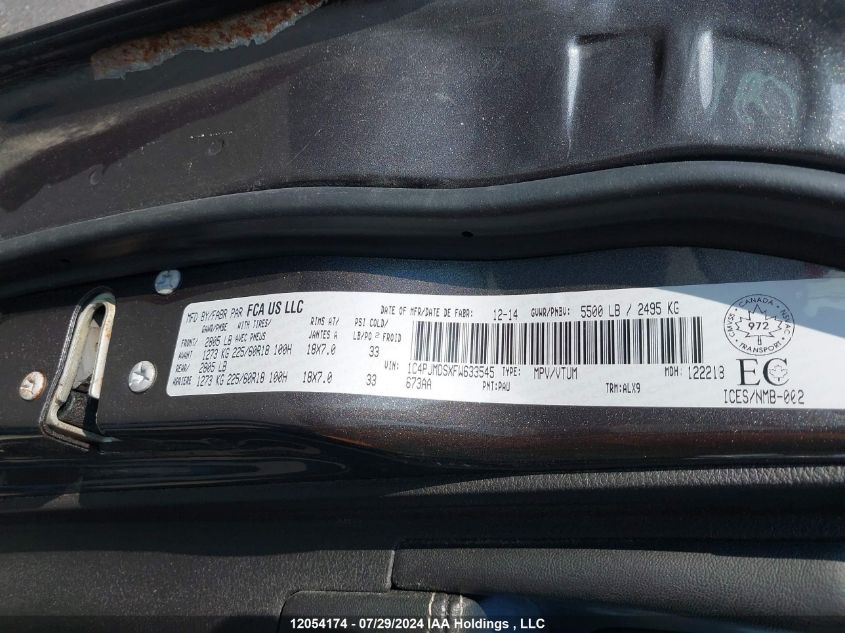 2015 Jeep Cherokee Limited VIN: 1C4PJMDSXFW633545 Lot: 12054174