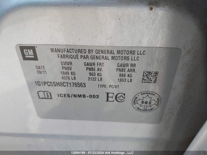 2012 Chevrolet Cruze VIN: 1G1PC5SH8C7176563 Lot: 12054189