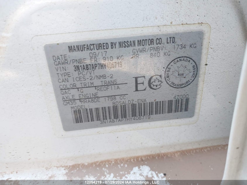 2017 Nissan Sentra VIN: 3N1AB7AP7HY406719 Lot: 12054219