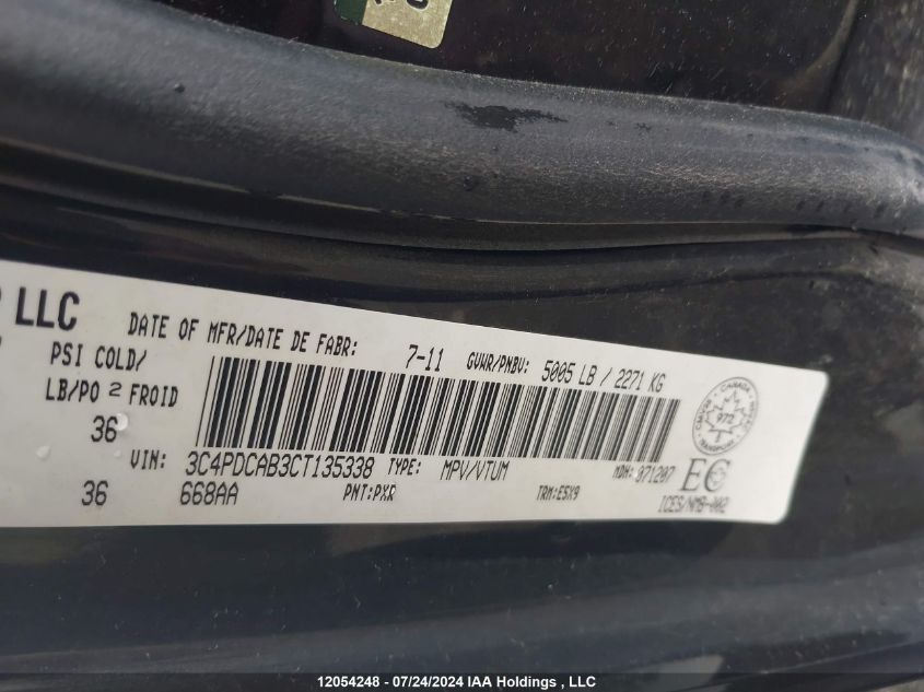 2012 Dodge Journey Cvp/Se Plus VIN: 3C4PDCAB3CT135338 Lot: 12054248