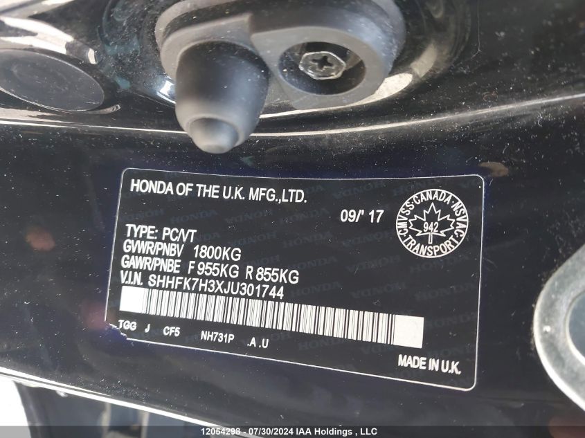 2018 Honda Civic Lx VIN: SHHFK7H3XJU301744 Lot: 12054298