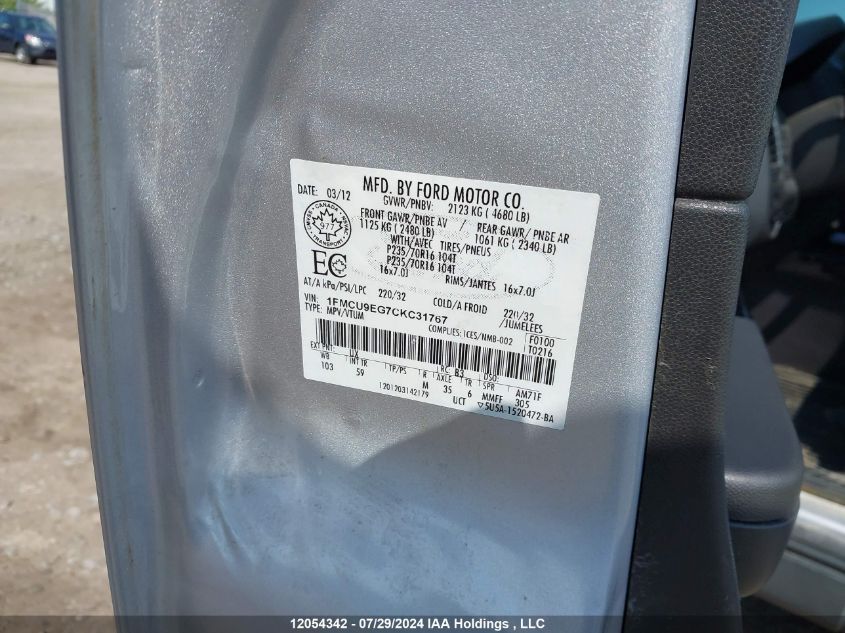 2012 Ford Escape Limited VIN: 1FMCU9EG7CKC31767 Lot: 12054342