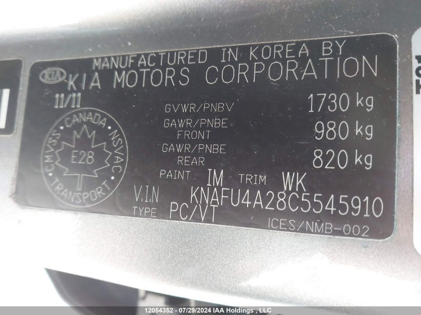 2012 Kia Forte VIN: KNAFU4A28C5545910 Lot: 12054352