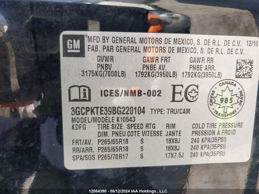 2011 Chevrolet Silverado 1500 Ltz VIN: 3GCPKTE39BG220104 Lot: 12054390