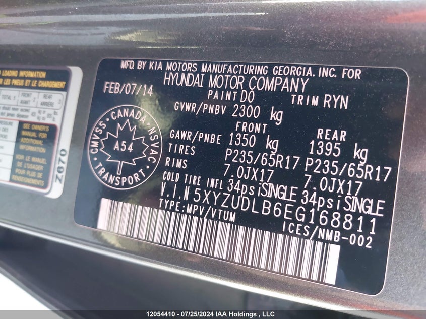 2014 Hyundai Santa Fe Sport VIN: 5XYZUDLB6EG168811 Lot: 12054410