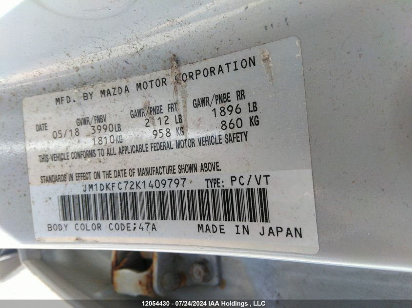 2019 Mazda Cx-3 Touring VIN: JM1DKFC72K1409797 Lot: 12054430