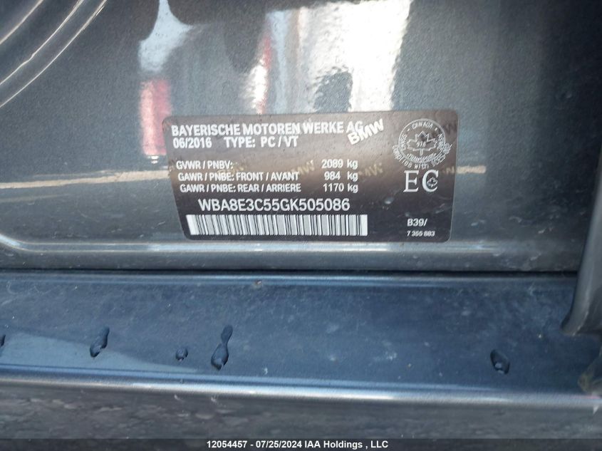 2016 BMW 3 Series VIN: WBA8E3C55GK505086 Lot: 12054457