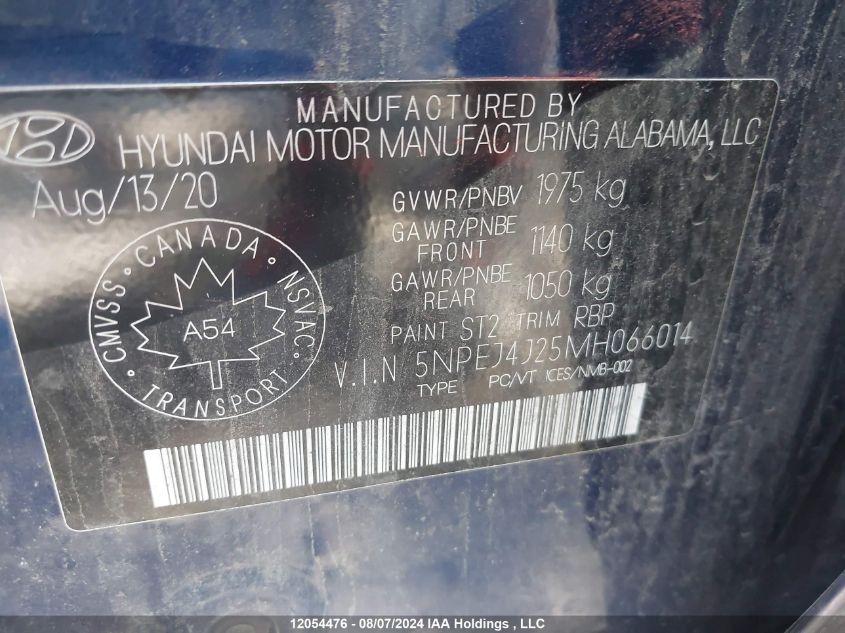 2021 Hyundai Sonata Sel Plus VIN: 5NPEJ4J25MH066014 Lot: 12054476