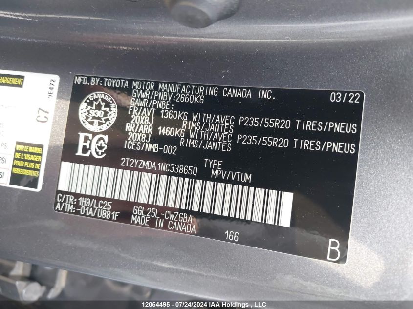 2022 Lexus Rx 350 F Sport VIN: 2T2YZMDA1NC338650 Lot: 12054495