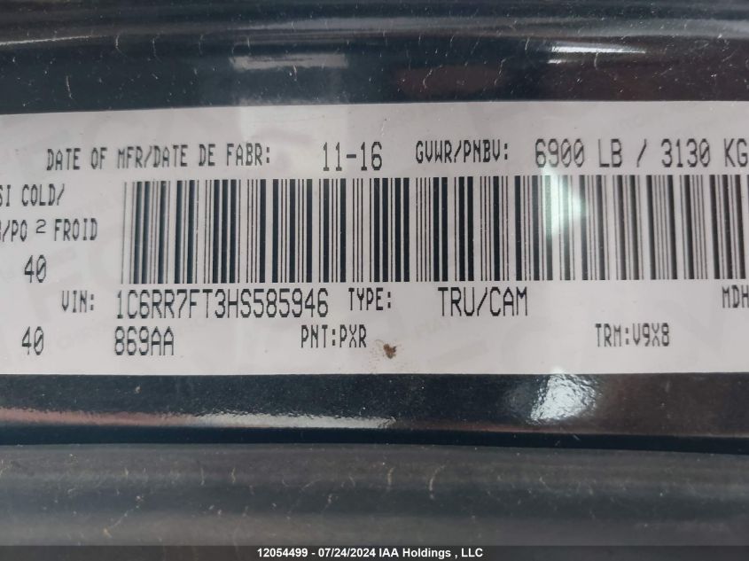 2017 Dodge Ram 1500 VIN: 1C6RR7FT3HS585946 Lot: 12054499