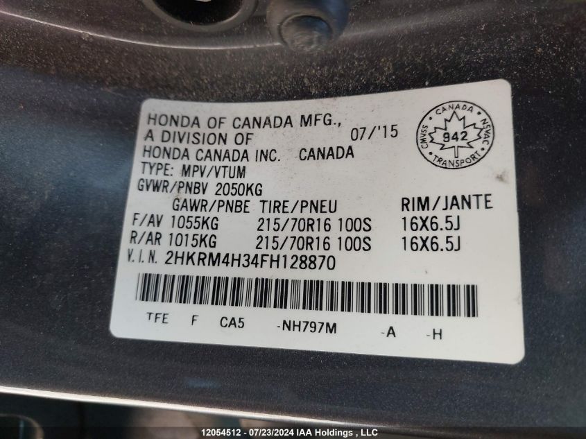 2015 Honda Cr-V Lx VIN: 2HKRM4H34FH128870 Lot: 12054512