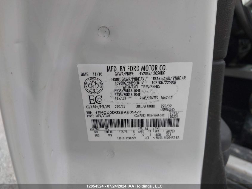 2011 Ford Escape Xlt Automatic VIN: 1FMCU0DG2BKB05473 Lot: 12054524