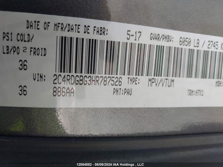 2017 Dodge Grand Caravan Se VIN: 2C4RDGBG3HR787526 Lot: 12054552