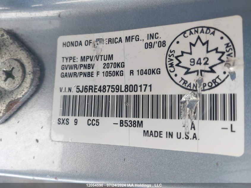 2009 Honda Cr-V VIN: 5J6RE48759L800171 Lot: 12054590