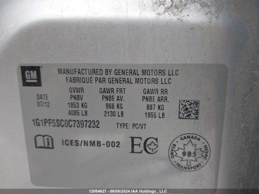 2012 Chevrolet Cruze VIN: 1G1PF5SC0C7397232 Lot: 12054627