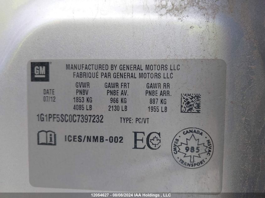 2012 Chevrolet Cruze VIN: 1G1PF5SC0C7397232 Lot: 12054627