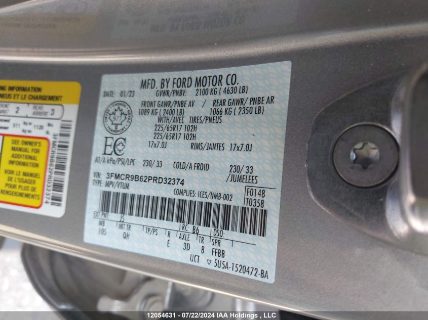 2023 Ford Bronco Sport Big Bend VIN: 3FMCR9B62PRD32374 Lot: 12054631