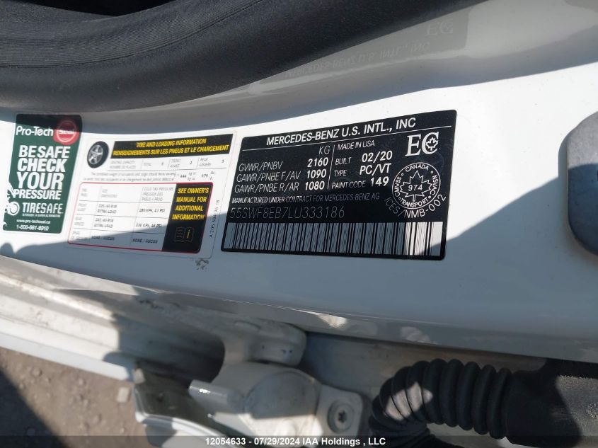 2020 Mercedes-Benz C-Class VIN: 55SWF8EB7LU333186 Lot: 12054633