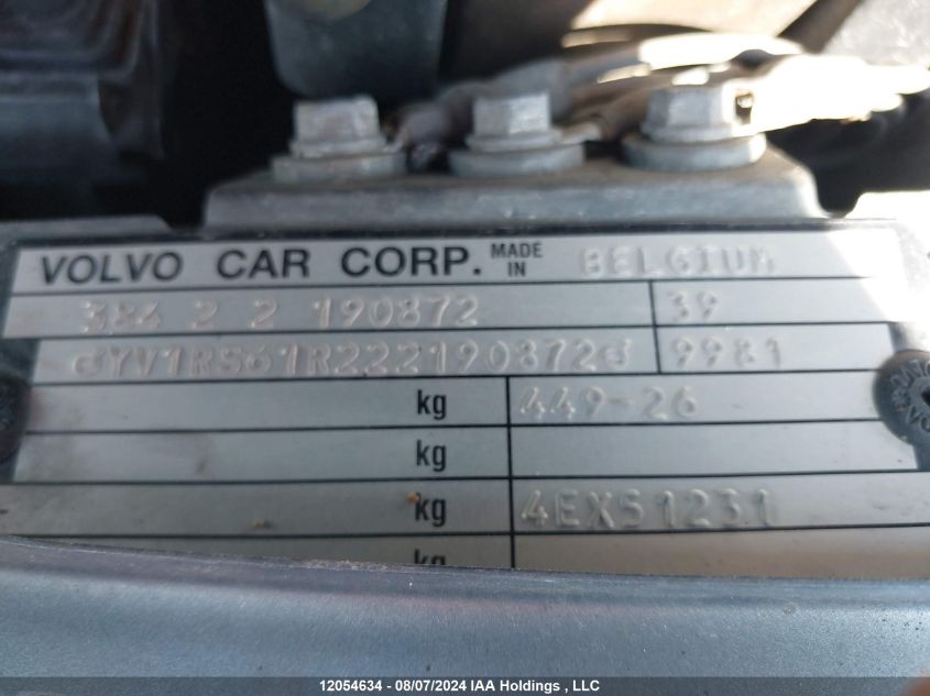 2002 Volvo S60 VIN: YV1RS61R222190872 Lot: 12054634