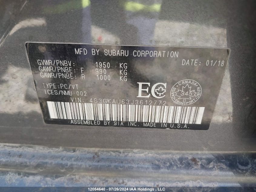 2018 Subaru Impreza Limited VIN: 4S3GKAU63J3612772 Lot: 12054640