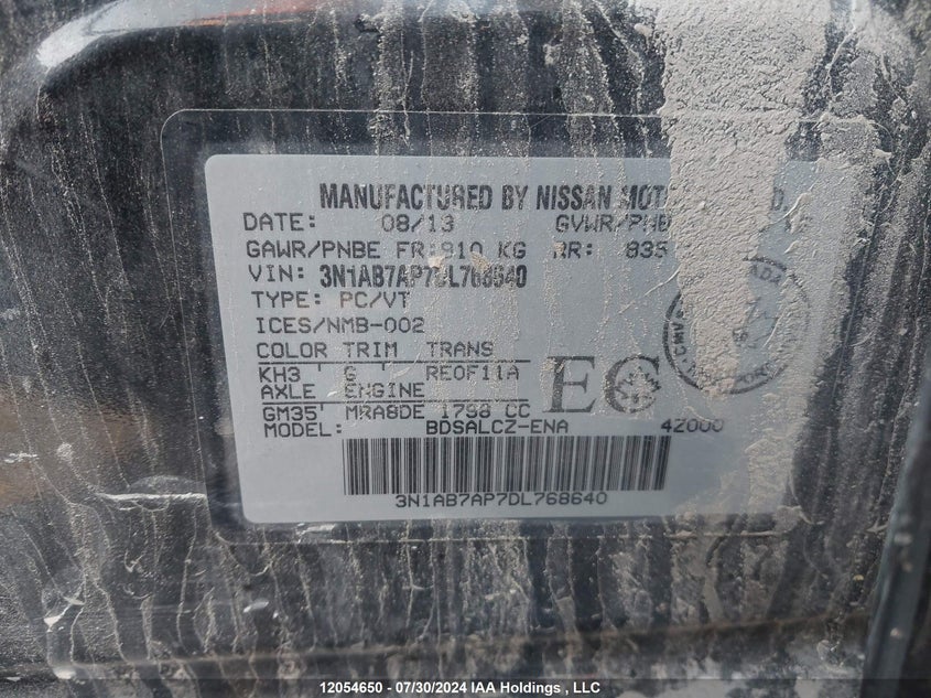 2013 Nissan Sentra VIN: 3N1AB7AP7DL768640 Lot: 12054650