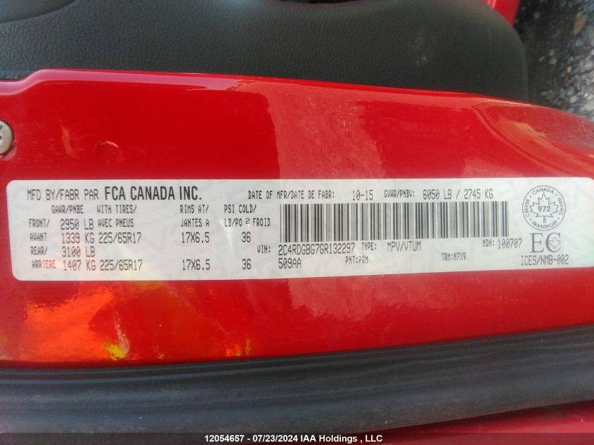 2016 Dodge Grand Caravan Se/Sxt VIN: 2C4RDGBG7GR132297 Lot: 12054657