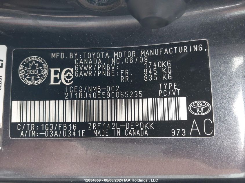 2009 Toyota Corolla Ce VIN: 2T1BU40E59C065235 Lot: 12054659